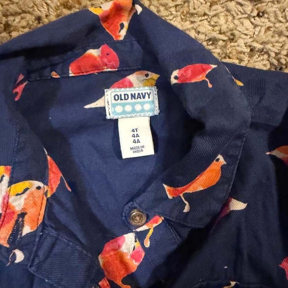 Old Navy Girls Bird Print Shirt Dress Size 4T Navy Blue - Picture 2 of 2